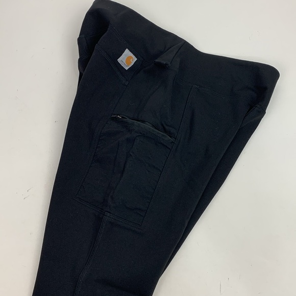 Carhartt Fitted Black Crop Capri leggings Sz Small Side Pockets Zip Compression - Picture 8 of 15